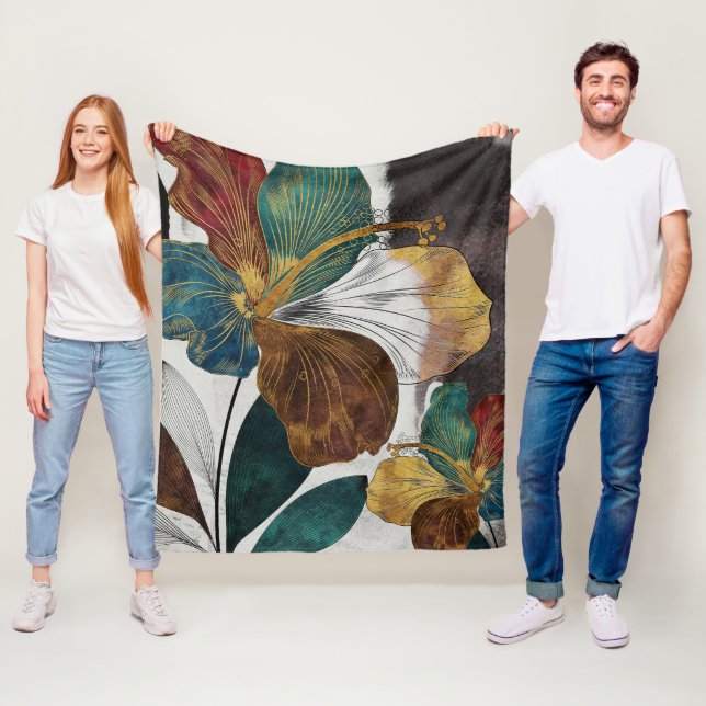 Abstrakt Guld Line Blommigt Art med fet Petals Fleecefilt (På plats)