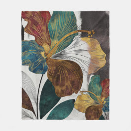 Abstrakt Guld Line Blommigt Art med fet Petals Fleecefilt