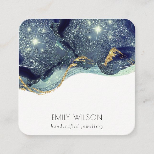 Abstrakt Guld Navy Glitter Necklace Visning Fyrkantigt Visitkort (Framsida)