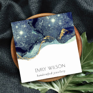 Abstrakt Guld Navy Glitter Necklace Visning Fyrkantigt Visitkort