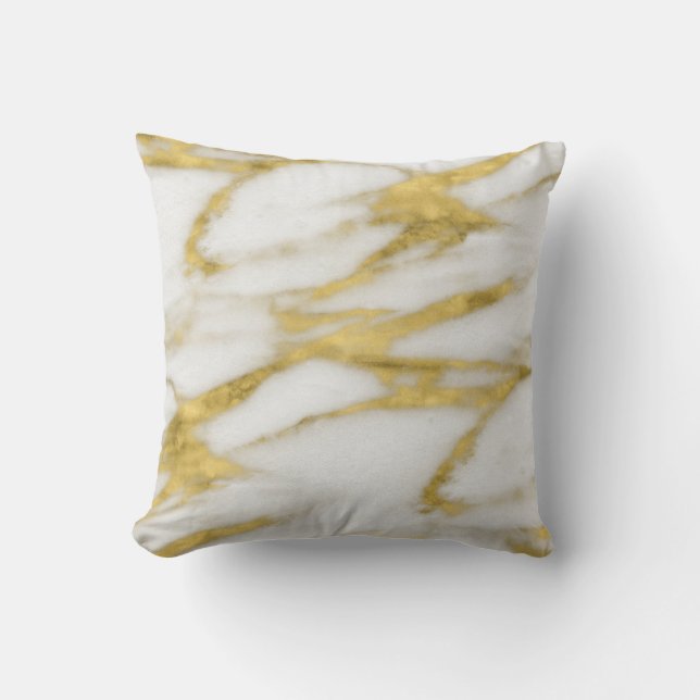 Abstrakt Guld och Vita Marble Mönster Kudde (Framsida)