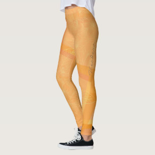 Abstrakt Guld Orange Blommigt Leggings