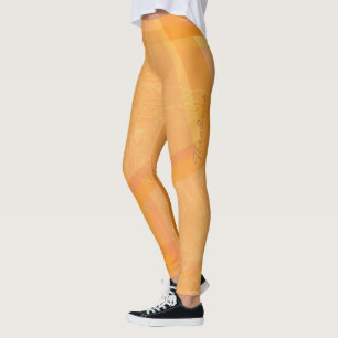 Abstrakt Guld Orange Blommigt Leggings