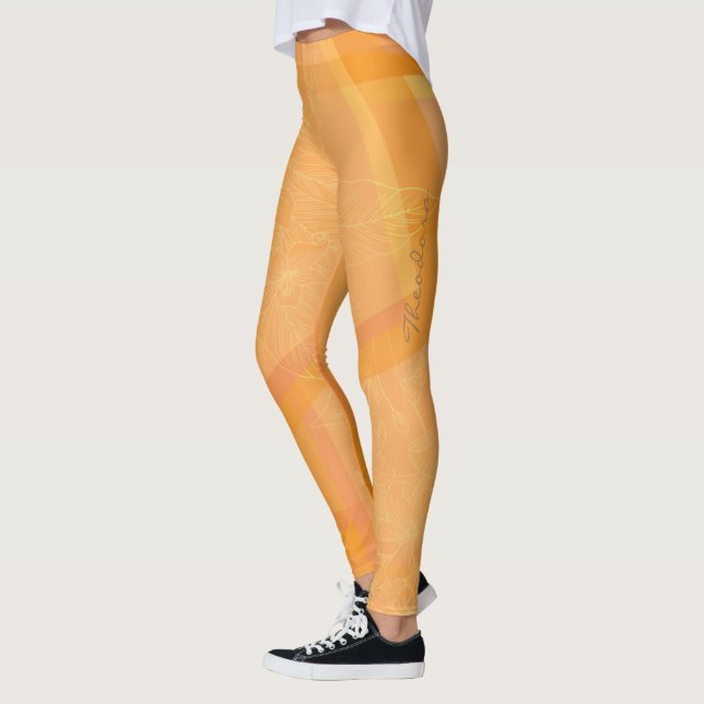 Abstrakt Guld Orange Blommigt Leggings (Vänster)