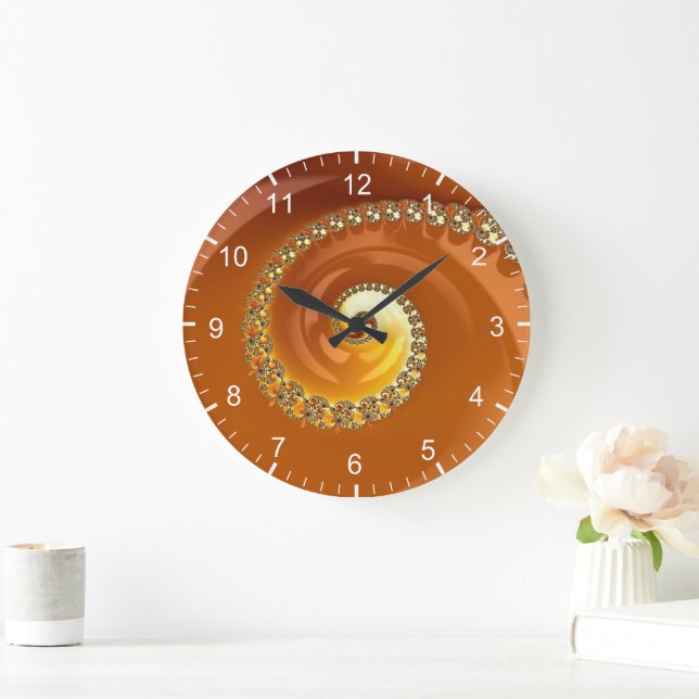 Abstrakt guld orange gradient spiral fraktal stor klocka (Hem)