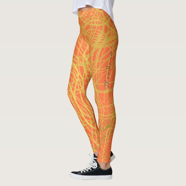 Abstrakt Guld Orange Leggings (Vänster)