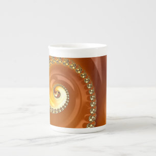 Abstrakt Guld Orange Övertoning Spiral Fractal Benporslin Mugg
