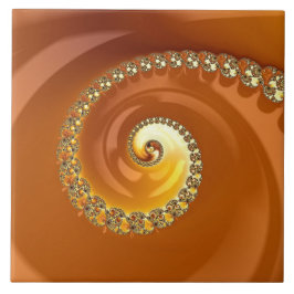 Abstrakt Guld Orange Övertoning Spiral Fractal Kakelplatta
