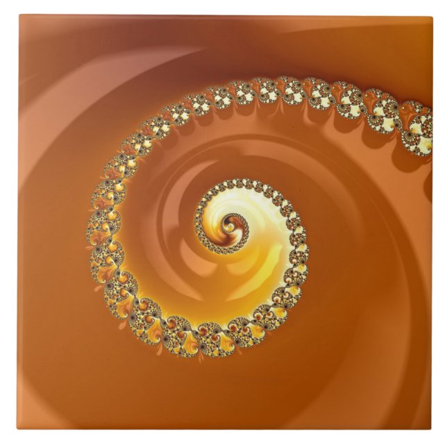 Abstrakt Guld Orange Övertoning Spiral Fractal Kakelplatta (Framsidan)