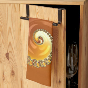 Abstrakt Guld Orange Övertoning Spiral Fractal Kökshandduk
