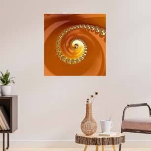 Abstrakt Guld Orange Övertoning Spiral Fractal Poster