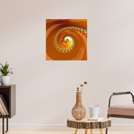 Abstrakt Guld Orange Övertoning Spiral Fractal Poster