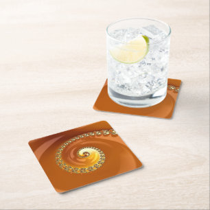Abstrakt Guld Orange Övertoning Spiral Fractal Underlägg Papper Kvadrat