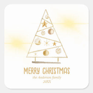 Abstrakt Guld Ornaments Träd God jul Fyrkantigt Klistermärke