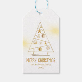 Abstrakt Guld Ornaments Träd God jul Presentetikett