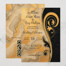 Abstrakt Guld på Svarta och blandade Marble Strukt Inbjudningar