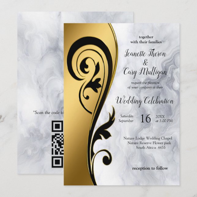 Abstrakt Guld på Svarta och blandade Marble Strukt Inbjudningar (Fram/baksida)
