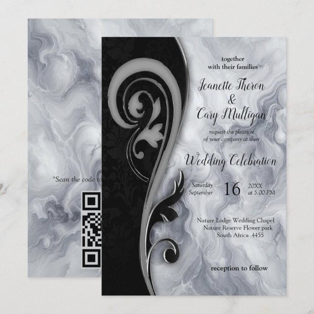 Abstrakt Guld på Svarta och blandade Marble Strukt Inbjudningar (Fram/baksida)