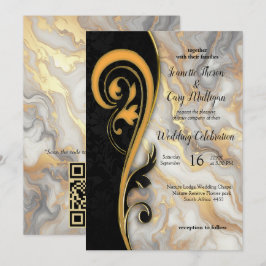 Abstrakt Guld på Svarta och blandade Marble Strukt Inbjudningar