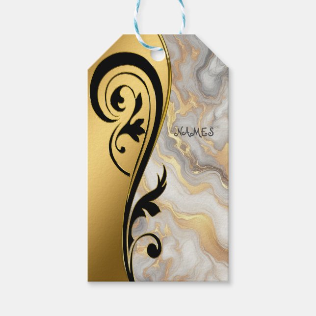 Abstrakt Guld på Svarta och blandade Marble Strukt Presentetikett (Framsidan)