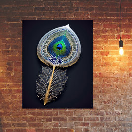 Abstrakt Guld Peacock Feather Illustration Poster