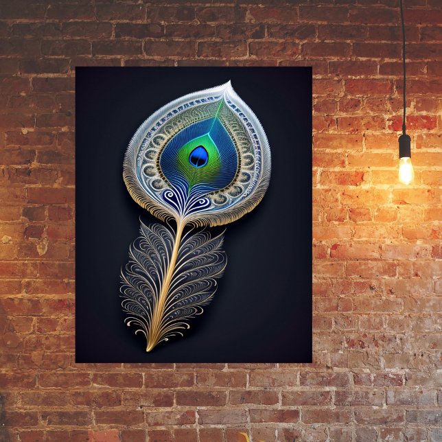 Abstrakt Guld Peacock Feather Illustration Poster (Skapare uppladdad)