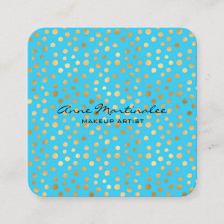 Abstrakt Guld Polka dots om blått  Fyrkantigt Visitkort