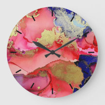 Abstrakt Guld Red Blue Acrylic Wall Clock