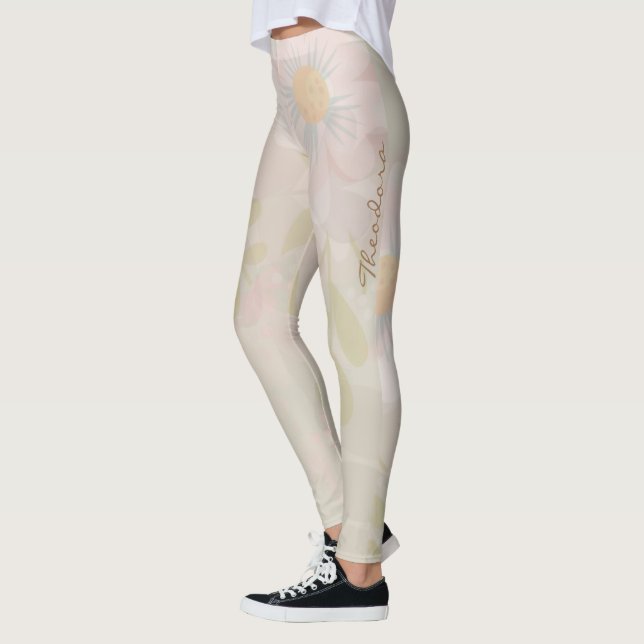 Abstrakt Guld Rosa Blommigt Leggings (Vänster)