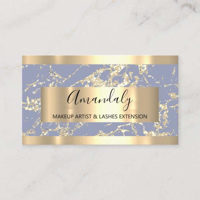 Abstrakt Guld Strokes Ram Marble Smoky Blue Visitkort (Framsida)