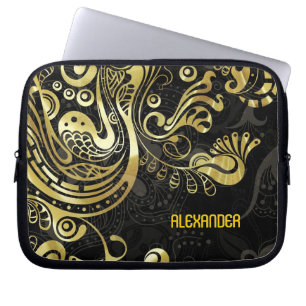 Abstrakt Guld Swirls - Anpassningsbar Monogram Laptop Sleeve