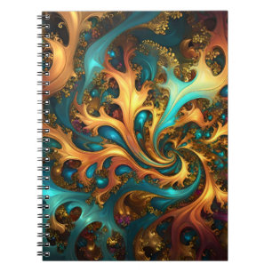 Abstrakt Guld Teal Orange Flames Anteckningsbok