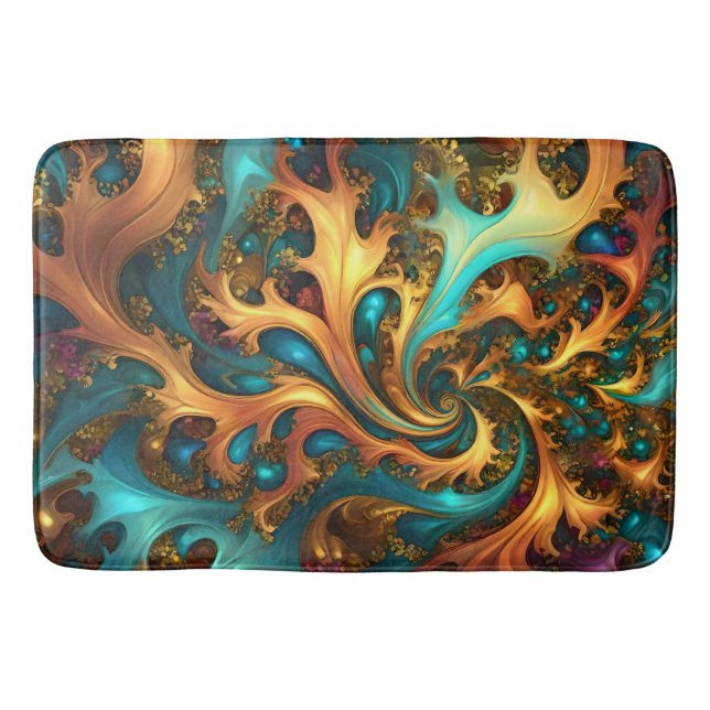 Abstrakt Guld Teal Orange Flames Badrumsmatta (Framsidan)