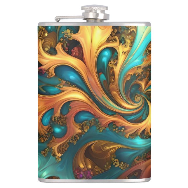 Abstrakt Guld Teal Orange Flames Fickplunta (Framsidan)