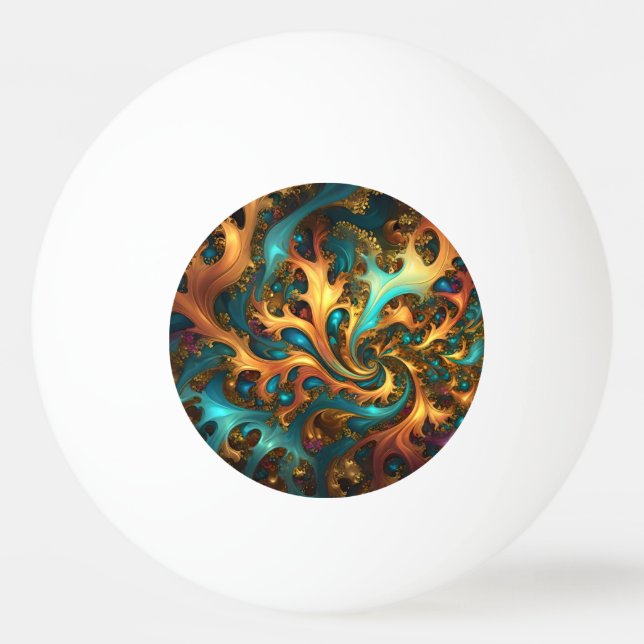 Abstrakt Guld Teal Orange Flames Pingisboll (Framsidan)