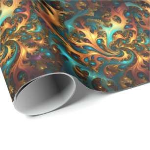Abstrakt Guld Teal Orange Flames Presentpapper