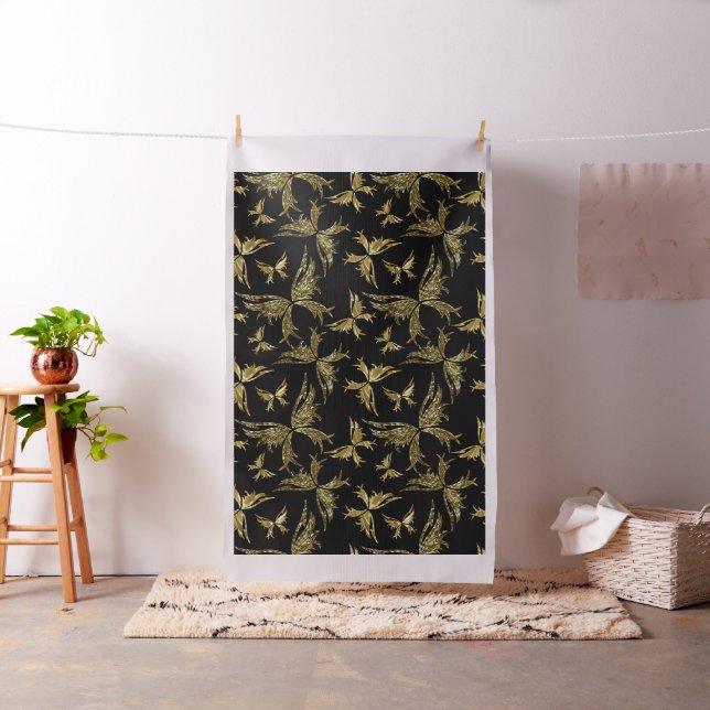 Abstrakt Guld toner och svarta fjärilar Tyg (In Situ)