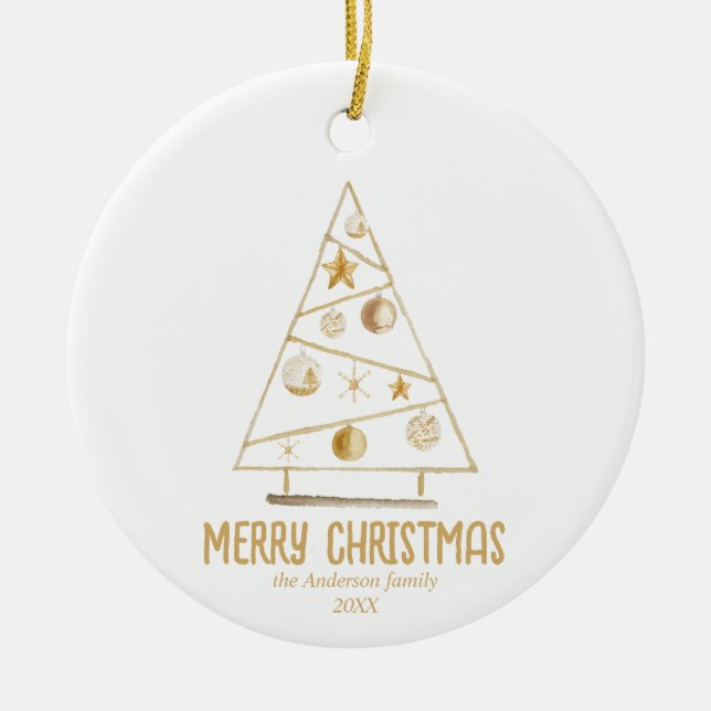 Abstrakt Guld Träd God jul Julgransprydnad Keramik (Framsidan)