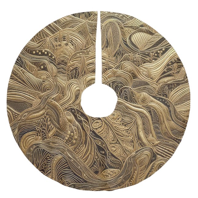 Abstrakt Guld-utkast Julgransmatta Borstad Polyester (Framsidan)