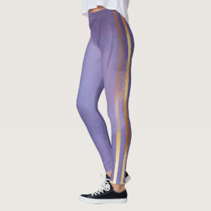 Abstrakt Guld Violet Blommigt Leggings