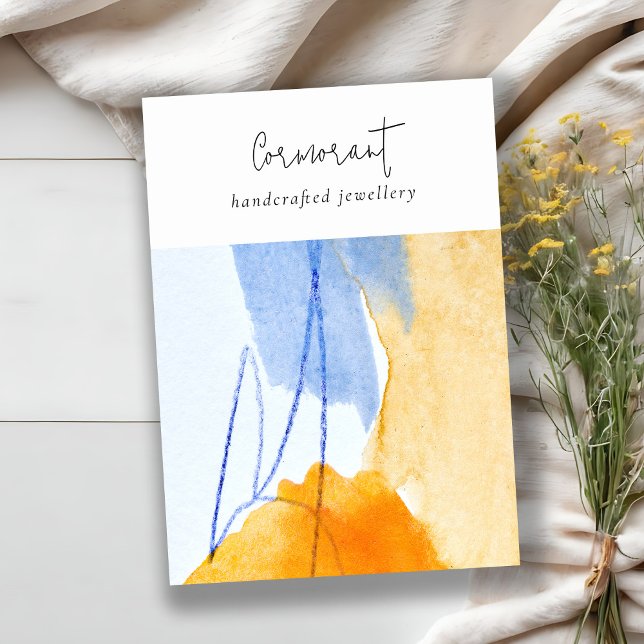 Abstrakt Gult Blue Art Watercolor Blank Jewelry Visitkort (Skapare uppladdad)