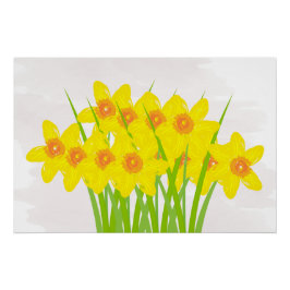 Abstrakt Gult Daffodils Watercolor Art Poster Perfect Poster