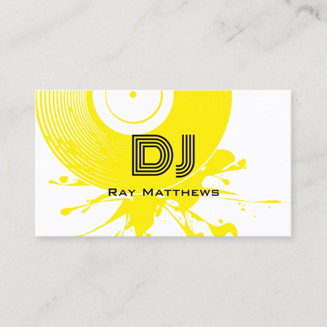 Abstrakt Gult Disk DJ Music Producer Visitkort (Framsida)