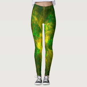 Abstrakt Gult för halvljus och Grönt Mönster Leggings