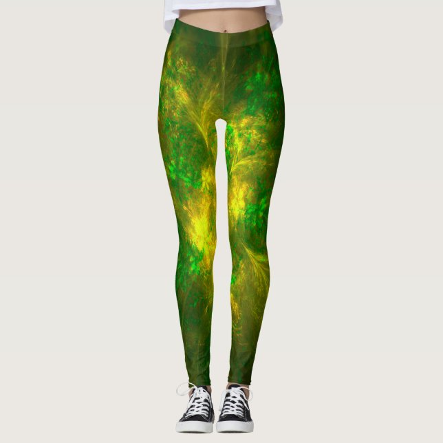 Abstrakt Gult för halvljus och Grönt Mönster Leggings (Framsida)