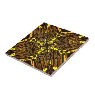 Abstrakt Gult Grönt Black Fractal - Golden Kakelplatta