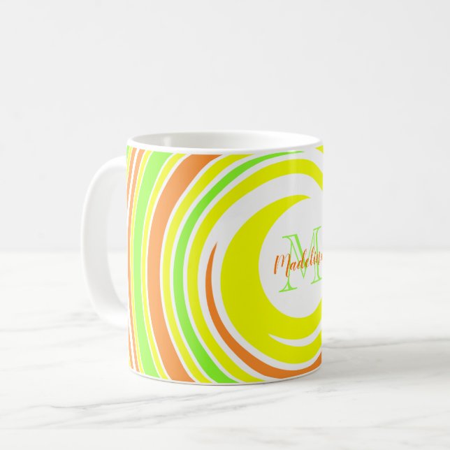 Abstrakt Gult Grönt Orange Spiral Monogram Namn Kaffemugg (Framsida vänster)