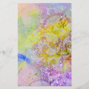 ABSTRAKT GULT LILA VÅGAR ,BLOMMIGT SWIRLS BREVPAPPER