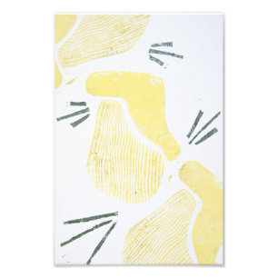 Abstrakt Gult Linocut Block Photo Print Fototryck
