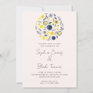 Abstrakt Gult och Blue Bouquet Blek Rosa Bröllop Inbjudningar
